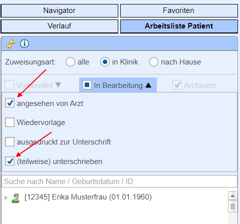 Beispiel Webclient: Nach Einzelstatus filtern