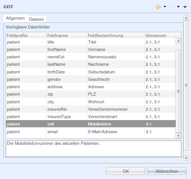 GDT-Felder GDT-Felder